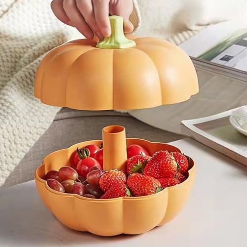 Halloween Candy Bowl, 7 Inches Detachable Multi Compartment Storage Reusable Pumpkin-Shaped Fruit Tray with Sealed Top Cover,Multi-Purpose Multi Scenario Universal Fruit Bowl for Autumn Halloween - image 4