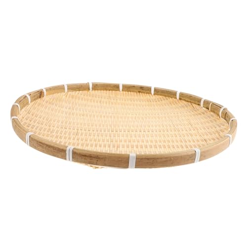 COLLBATH Drying Dustpan Round Baskets Woven Round Tray Wicker Tray Round Shallow Flat Basket Shallow Wicker Basket Tray Chinese Drying Basket Large Natural Woven Tray Bmboo Editor in Chief