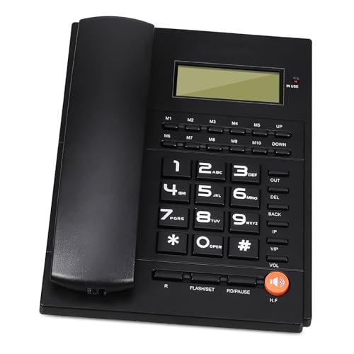 Téléphone fixe filaire noir en ABS avec fonction appel pour senior et bureau