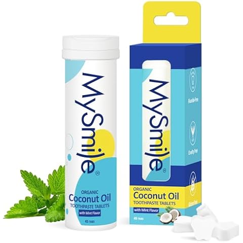 MySmile Toothpaste Tablets - Nano hydroxyapatite, Flouride Free, Organic Coconut Oil Travel Mouthwash Tablets, Remineralize & Reduce Sensitivity Toothpaste Bites for Brushing & Freshing Teeth Cover