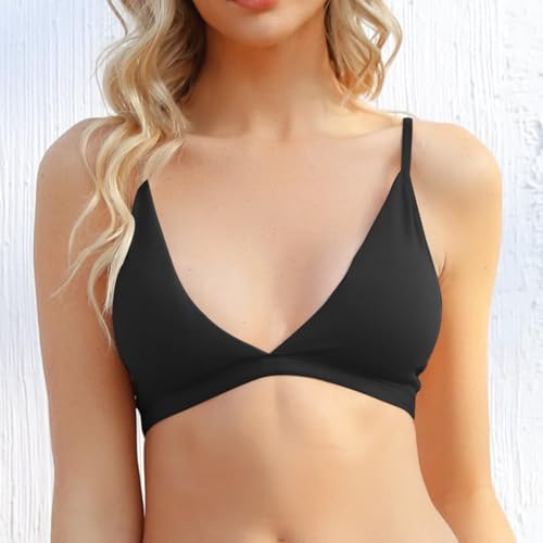 Image of INIBUD Bralette for Women Removable Padded Bra Yoga Seamless V Neck Triangle Adjustable Straps Wireless