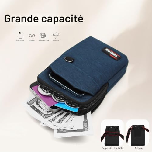 AfitLulu 7 Pouces Sac Bandoulière Homme Sac Telephone Portable 3 Couches Poches Crossbody Bag Homme avec Démontable et Réglable Épaule Sangles pour Randonnée Voyager Sports (Noir) – vue 6