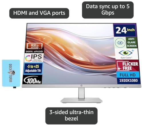 Image of HP 27 inch IPS FHD (1920x1080) 100Hz Refresh Rate Monitor with Speakers, 2X HDMI, 1x VGA, Flicker-Free (2026 Model) w /Docztorm Dock