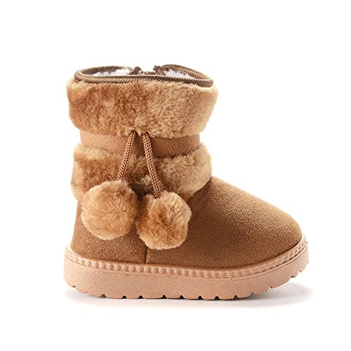 QIETION Toddler & Little Kid Suede Bow Winter Boots – Faux-Fur Lined Warm Snow Booties with Inside Side-Zipper, Non-Slip TPR Sole, Girls & Boys Cold-Weather Shoes (US 4-13)2