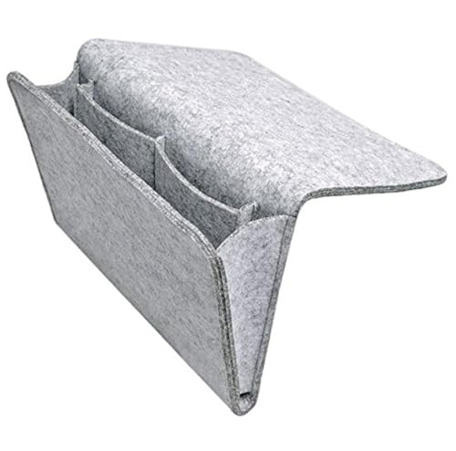 Useful Multi Grey Bed Storage Pockets Felt Bedside Hanging Storage Phone Remote Control Organizer Holder with 2 Inner Pockets for Bed Table Sofa
