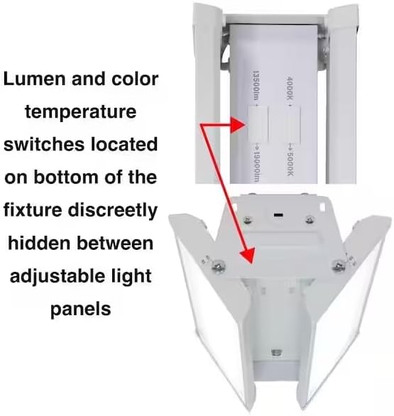 Close-up view of the lumen and color temperature selector switches on the light fixture