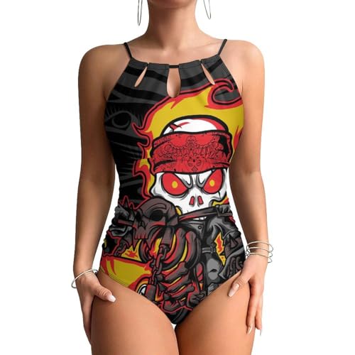 Maillots de bain une pièce femme tête de mort moto gainant pour la plage