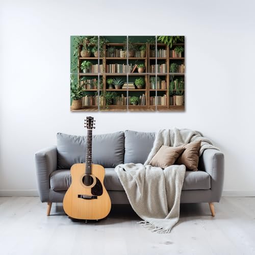 8 Paneles acústicos decorativos verdes con diseño de planta y estantería, tamaño 48"x32", para estudios de grabación y aislamiento sonoro en el hogar miniatura 2