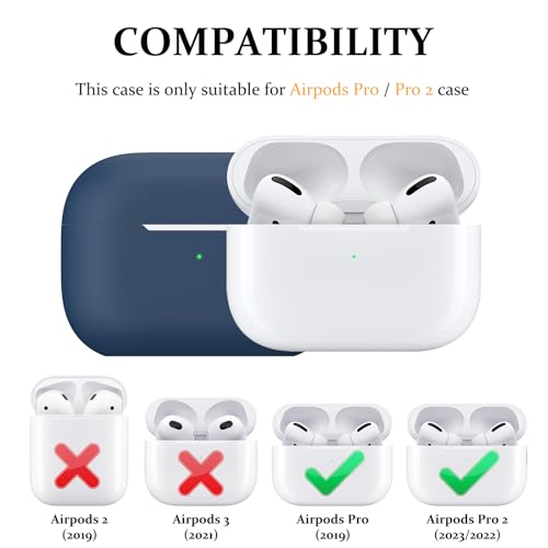 Image of Meliya for AirPods Pro 2 /1 Gen (2023 /2022 /2019) Case Cover with Cleaning Kit and Keychain, Soft Silicone Case Compatible with Airpods Pro 2 (USB-C /Lightning Cable) - Midnight