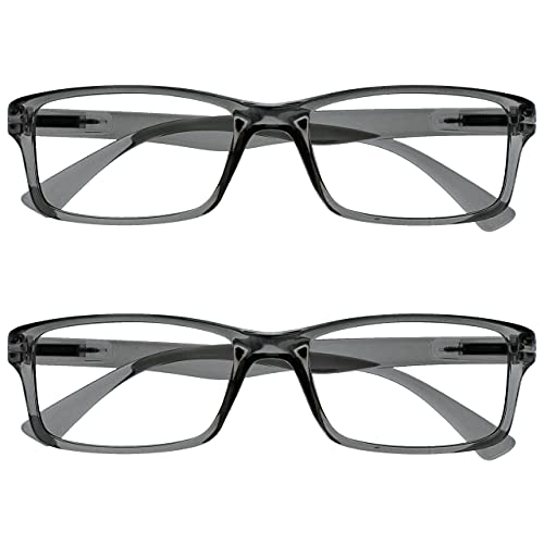 OPULIZE PEP Classic Reading Glasses for Women Men Scratch Resistant Rectangular Frame with Spring Hinges Grey +2.5 (Pack of 2)
