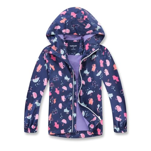 MGEOY Girls Rain Jacket Lightweight Waterproof Hooded Cotton Lined Rain Coat Windbreaker for Kids Blue 7/8