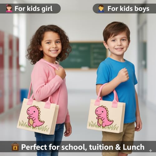 Image of Kids Lunch Bag | Cute & Stylish Embroidery Mini Tiffin Bag for Boys & Girls | Cute Cotton Cartoon Design I Picnic Tuition School, Preschool & Playschool | Gift for Birthday
