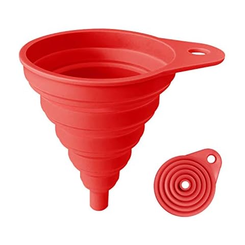 Funnels for Kitchen Use, Food Grade Silicone Collapsible Kitchen Funnel (Red) Cover