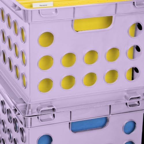 Lavender Plastic File Crate Storage Bin, Stackable Document Organizer with Integrated Through Handles, Hanging File Box for Letter Size Paper, Office & Home Desktop File Storage Container - Image 5