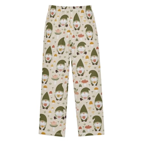 Gnome Mushroom Print Boys Long Pants Soft Trousers Elastic Waist Kids Lounge Bottoms with Pockets S-XL