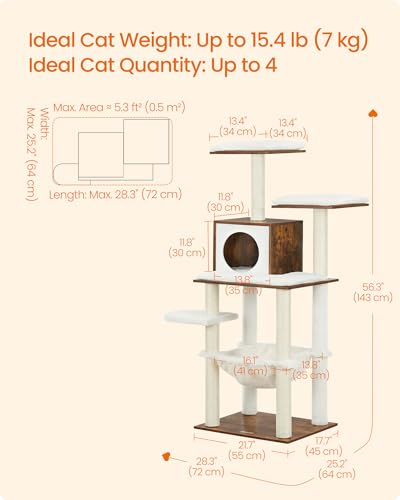 Image of Feandrea Cat Tree, 56.3-Inch Contemporary Cat Tower, Multi-Level Condo