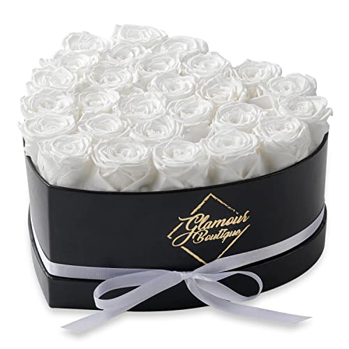 Image of GLAMOUR BOUTIQUE 27 Flower Forever Heart Shape Box, Mothers Day Gift For Mom, Eternal Preserved Roses Gift for Her, Flowers bouquet, For Birthday, Anniversary, Girlfriend - White