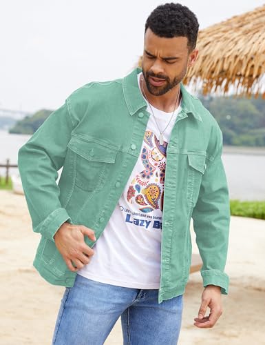 Image of Bindefon Denim Jackets for Men Trucker Jean Jacket Unlined Coats Spring Fall Outfits