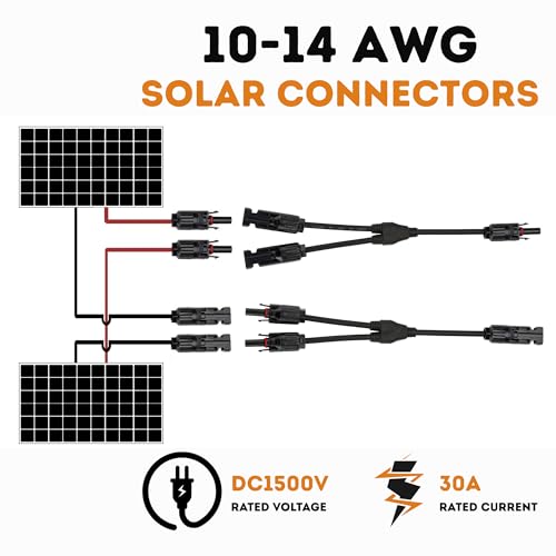 XYRIS Solar Connectors Y Branch Parallel 1 to 2 Adapter Cable Wire Plug Tool Kit for Solar Panel (M/FF+F/MM)