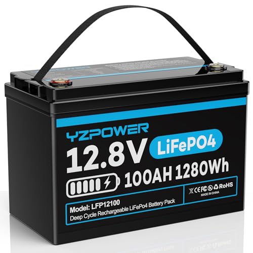 LifePO4 Battery 12V 100AH,EV Grade Cells 1280Wh Max Energy and Built in BMS 6000+ Deep Cycle Battery 10 Year Lifespan for RV,Marine,Solar Home Energy Storage,Fish Finders,Trolling Motors
