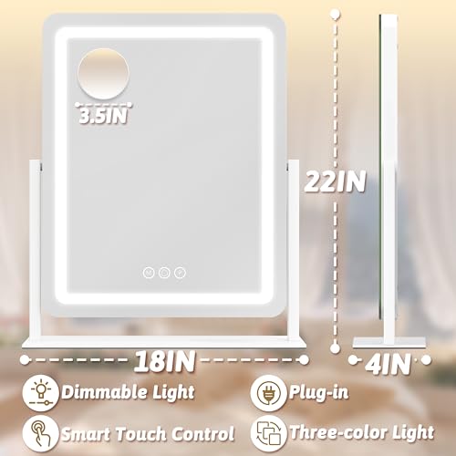 image for ROLOVE 22x18 Inch Vanity Mirror with Lights, 3 Color Dimmable LED Ligh