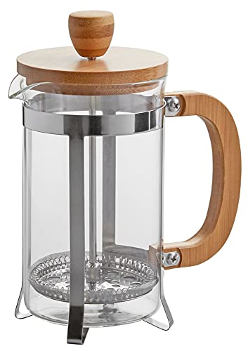 Caroc Glass French Press Coffee Maker with Wooden Handle and Lid, 600ml