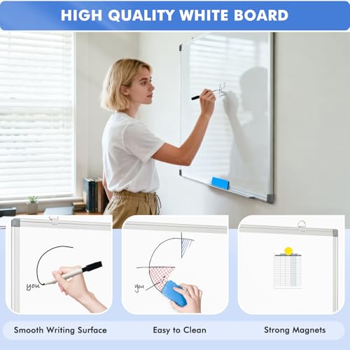 WALGLASS Double-Sided White Board, 24" x 18" Dry Erase Board Magnetic Whiteboard for Wall, Hanging Mounted Whiteboard Silver Aluminium Frame for Home, School, Office, Kitchen by WALGLASS - Image 3