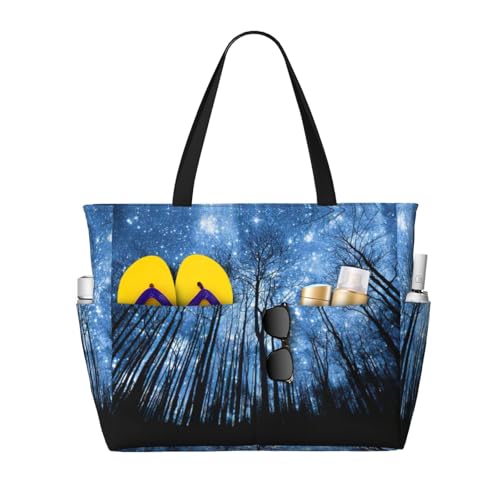Sac fourre tout motif ciel étoilé noir pour femme | Grand cabas de travail