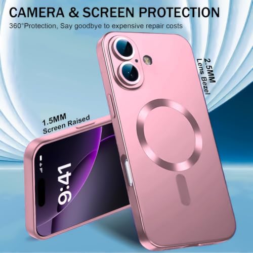Image of DIZORO Magnetic Case for iPhone 16 Plus Case [Compatible with MagSafe][Built-in Camera Lens Protector] Slim Soft Silicone Bumper Shockproof Metallic Luster Back Cover Phone Case (Pink)