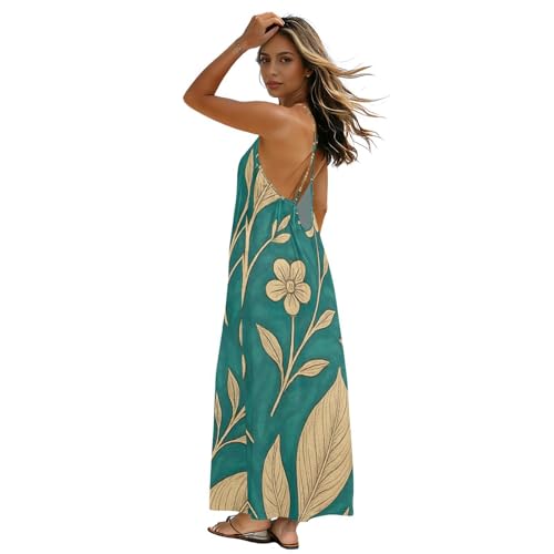 Robe de plage sexy à fleurs bleu sarcelle et dos nu