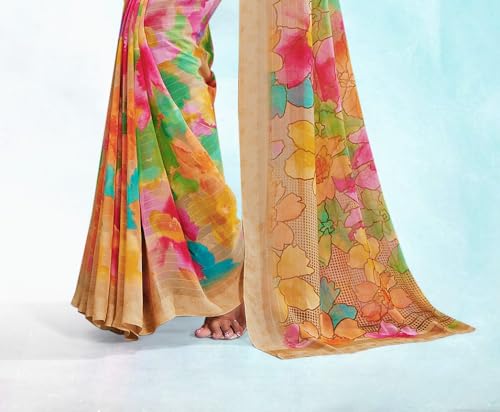 Image of Jaanvi fashion Women's Georgette Saree with Unstitched Blouse Piece