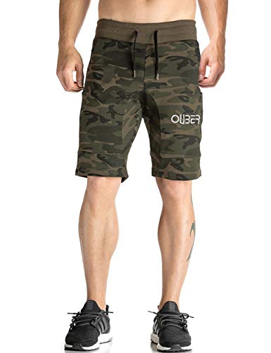 Ouber Men's Fitted Gym Shorts Running Sweat Shorts Camo,S
