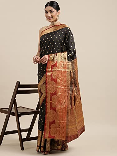 Image of Panzora Women's Banarasi Silk Saree With Unstitched Blouse Piece