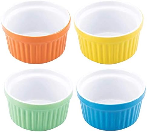 Uno Casa 5 oz Ceramic Ramekins Set - for Souffle, Creme Brulee and Ice Cream - Set of 4 Colorful Ramekins