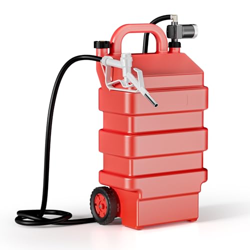 Wiltec Tanque de combustible portátil 60 l con bomba de transferencia 12 V para gasolina y diésel depósito de combustible móvil con ruedas bidón gasolina, garrafa