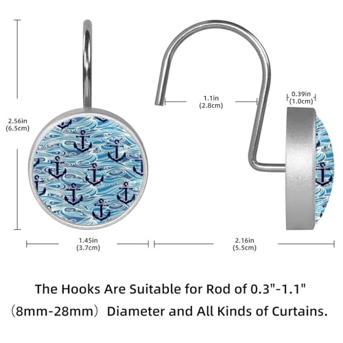 Rideau de douche bleu crochets inox pour tringle moderne