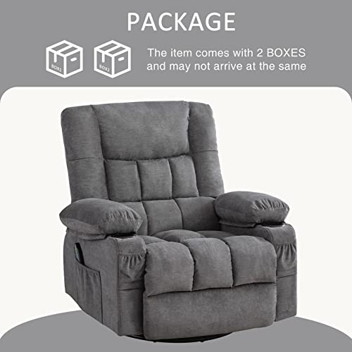 Bosmiller Massage Swivel Rocker Recliner Chair With Vibration And Heat Ergonomic Lounge For Living Room Rocking Function Side Pocket, 2 Cup Holders, Usb Charge Port Grey Oversize #TOP5