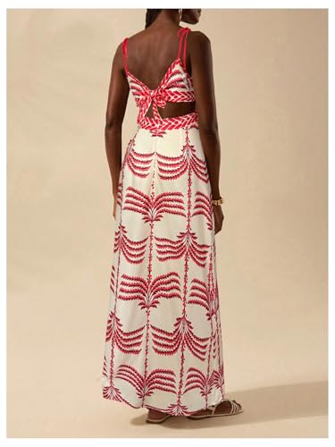 Image of SOLY HUX Women's Summer Maxi Dress Boho Print Tie Shoulder Spaghetti Strap Cut Out Tie Back Cami Dresses Sundress