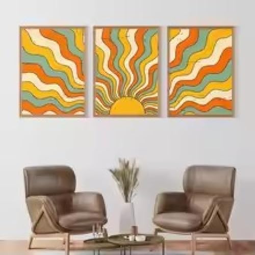 Décoration murale bohème avec ce cadre soleil vintage 70s
