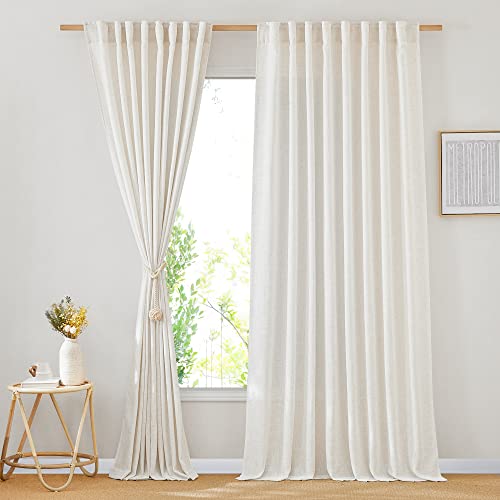 NICETOWN Natural Linen Room Divider Curtains for Bedroom, Rod Pocket & Back Tab Flax Linen Burlap Semi Sheer Window Drapes Privacy with Light Filterin