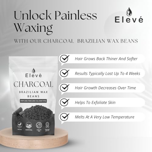Image of Eleve Brazilian Wax Beans, Face Wax for Women | Liposoluble Stripless Wax | Natural Ingredients | For Upper Lips, Chin, Cheeks & Hairline (Charcoal) (400g)