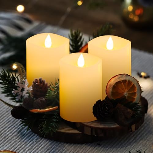 Image of 3″x4″ Flickering Flameless Candles Set of 3, 2AA Battery Life 600 Hours Battery Candles Flickering with Timer,4 inch Flameless Candles with Remote for Indoor /Outdoor, White