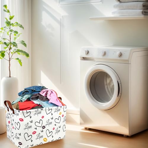Image of Valentine's Day Basket Gift for Empty Cute Heart Large Storage Bin for Kid and Baby Room Decor (Lips Love)