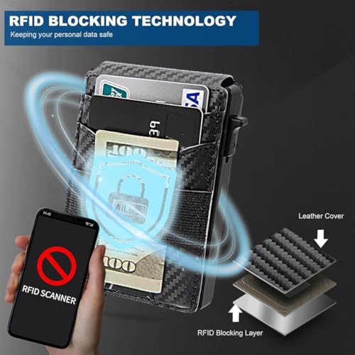 Image of Slim Wallet for Men, Pop Up Wallet with Money Clip,Bifold Wallet,Credit Card Holder with ID Window,Holds 12 Cards,RFID Blocking Smart Wallet for Fathers day gift ideas,Metal & Leather
