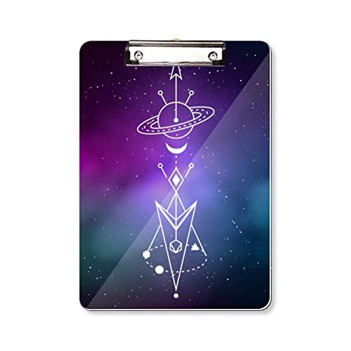 Porte-bloc A4 rigide au motif Alien et galaxie avec pince en acier noir