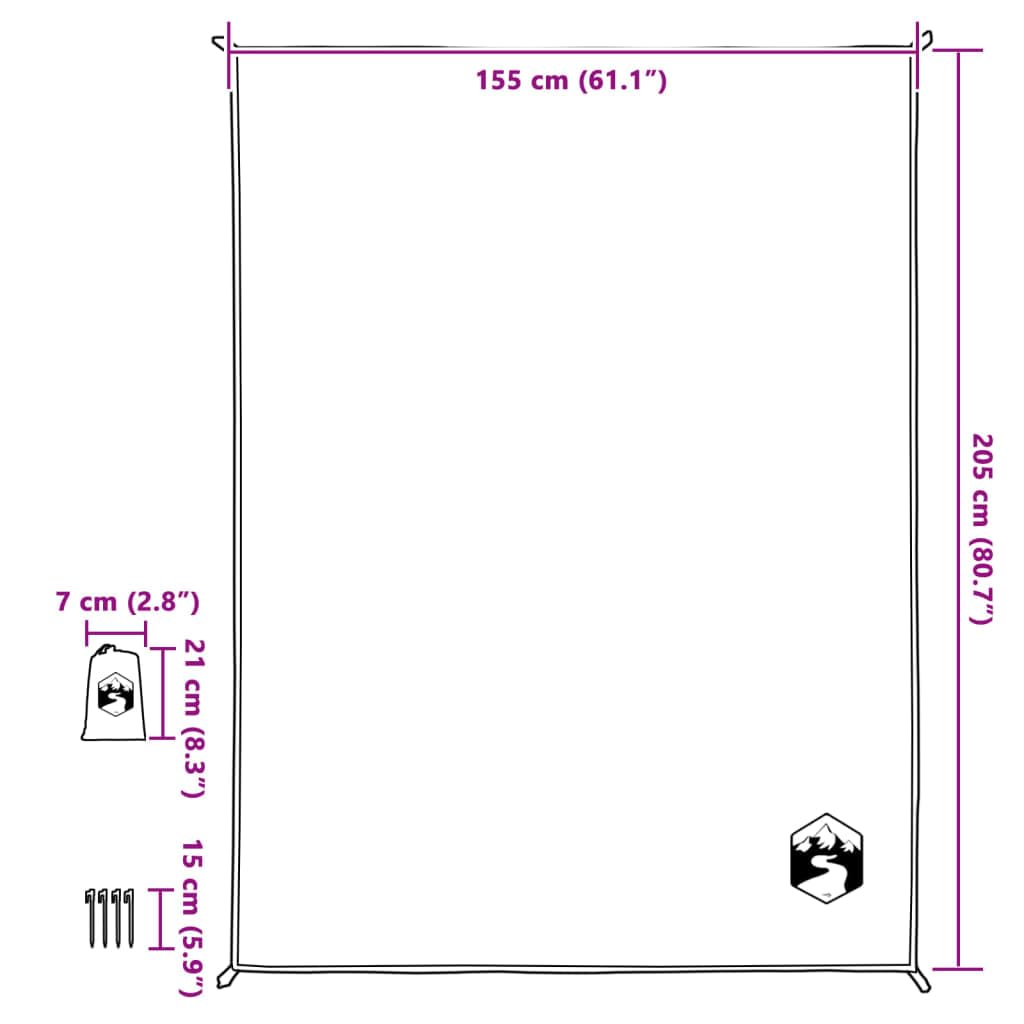 Koc piknikowy, niebieski, 205 x 155 cm, koc outdoorowy ze śledziami, wodoszczelny, na kemping, plażę, wędrówki i podróże