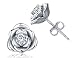 White Gold Plated Sterling Silver Rose Flower Stud Earrings, Hypoallergenic & Nickel Free Earrings for Women