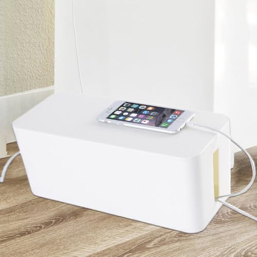 Comioke Kabelbox, Kabelmanagement Box, Kabel Organizer Box mit Deckel, Aufbewahrungsbox für Kabel, Kabelkasten zum Verstecken und Ordnen von Kabeln (Weiß)
