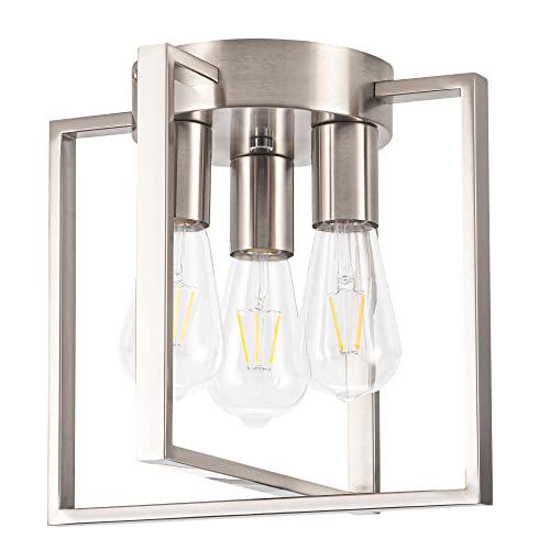 Edzemuwa 3-Light Flush Mount Light Fixture,Brushed Nickel Metal Frame Ceiling Light Fixture with...