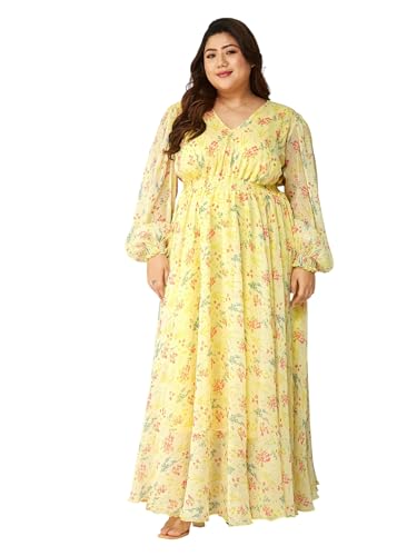 Image of Miss Chase A+ Women's Floral Wrap Chiffon Maxi Dress with Flutter Sleeves Frilled Hem